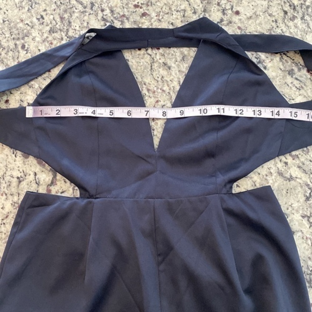 NWT Sugar+Lips Deep Navy Satin Cross Back Cutout Side Wide Leg Jumpsuit Small S - Picture 10 of 10